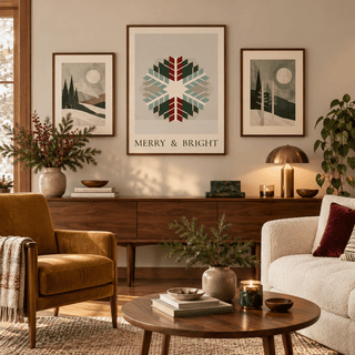 Quilt snowflake Christmas print in a gallery wall at Christmas
