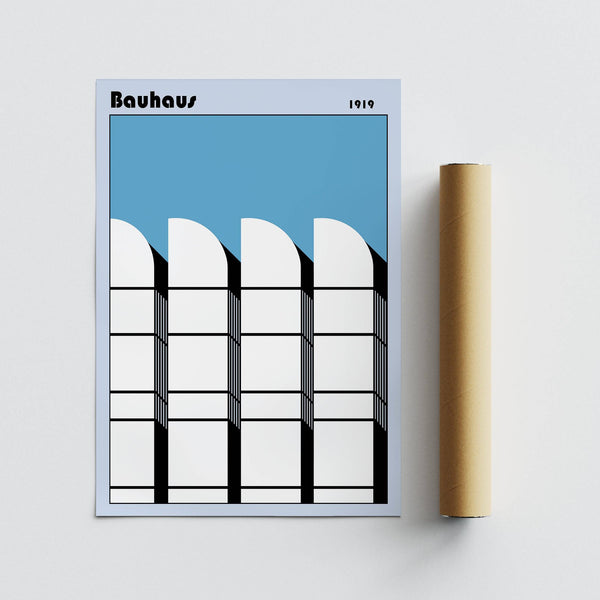 Minimalist Bauhaus architecture art poster for modern interiors