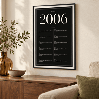 2006 year print in ivory numerals on black above simple furniture at home