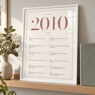 2010 year print with dusty rose numerals on cream above simple furniture at home