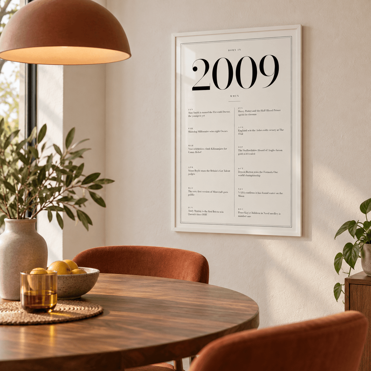 2009 year print in black numerals on white above simple furniture at home