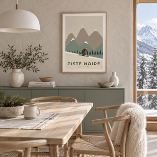 Retro alpine skier print in a dining room at Christmas