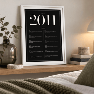 2011 year print in ivory numerals on black above simple furniture at home