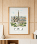 Close-up view of illustrated Vienna skyline wall art showing Gothic cathedral roof pattern