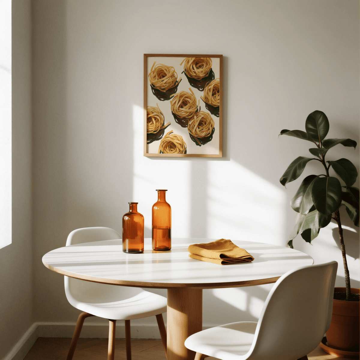 Fettuccine Print art print, beige and yellow, for cozy kitchen walls