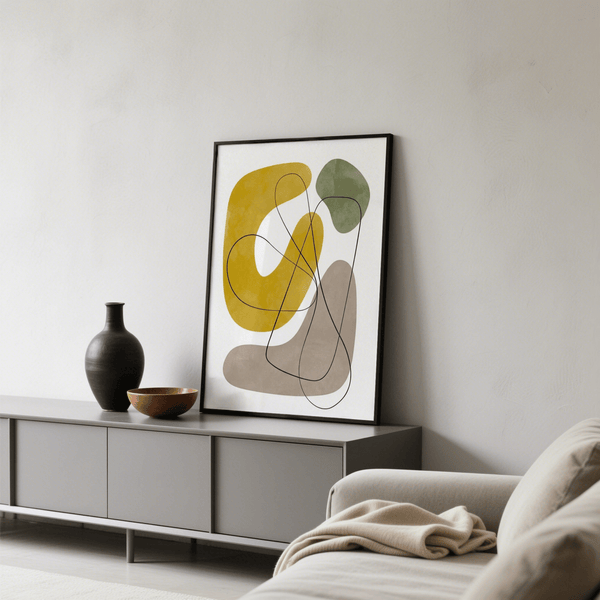 Organic shapes in Abstract Wall Print with Green and Yellow for study room wall art