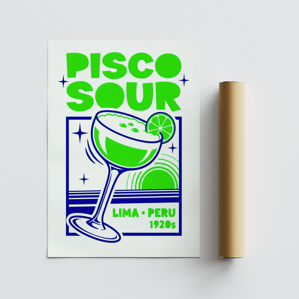 Pisco Sour Wall Art with vibrant cocktail illustration for dining area wall art