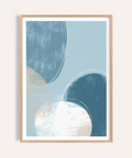 Layered circles abstract poster wall art with textured arcs in Blue, Beige, and White