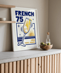 French 75 Art Print in blue and yellow for bar area poster