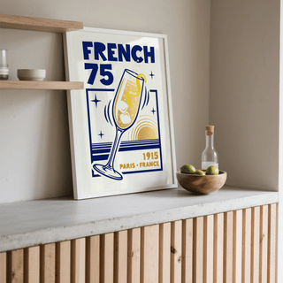French 75 Art Print in blue and yellow for bar area poster