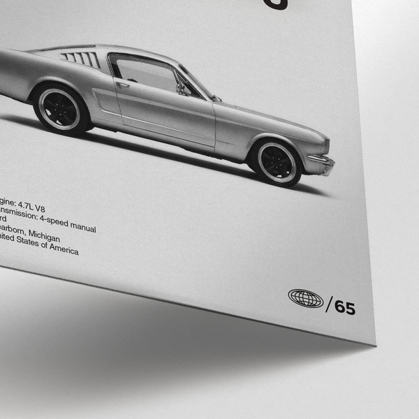 Monochrome Ford Mustang Art Print perfect for man cave wall art