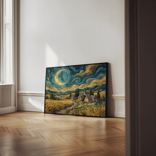 Impressionist Home Decor poster with multicolored village scene, ideal for bedroom decor