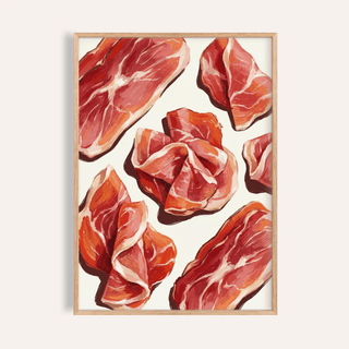 Parma Ham Poster in red and white colors for kitchen wall art