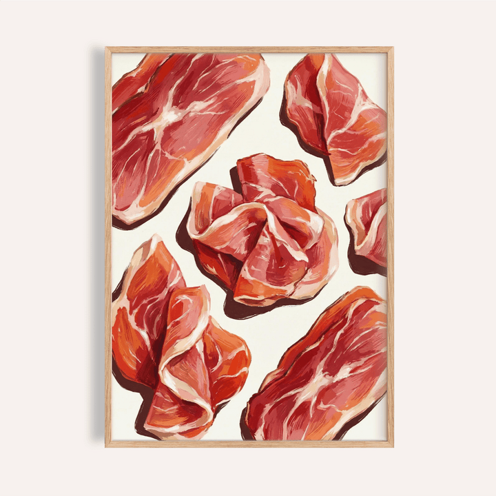 Parma Ham Poster in red and white colors for kitchen wall art