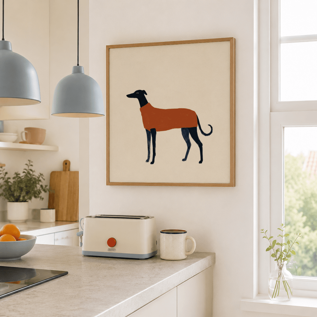 Greyhound Art Print minimalist silhouette on beige canvas