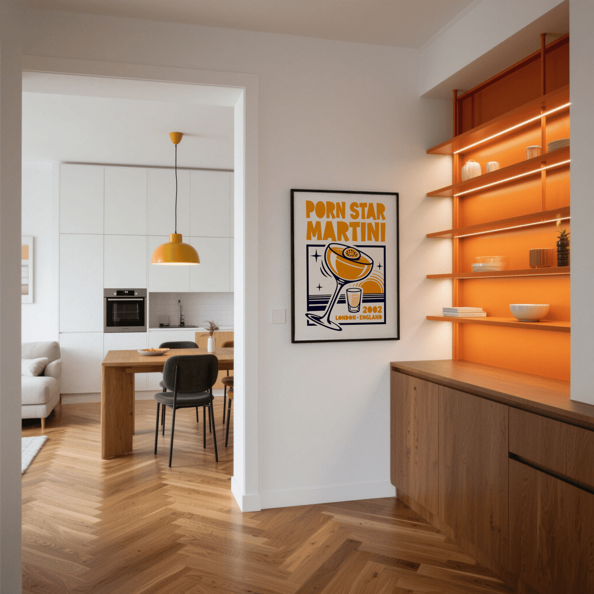 Playful Orange and Blue Porn Star Martini Print for home bar