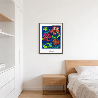 Text-topped floral poster reading "Nocturnal Flora Series, 1978" above illustrated flowers