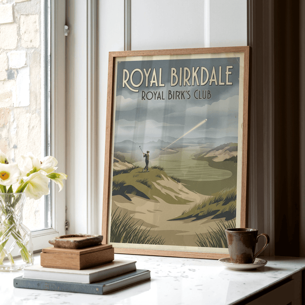 Depicting Royal Birkdale Golf Art wall art with dune foreground, winding fairway shapes, and distant horizon