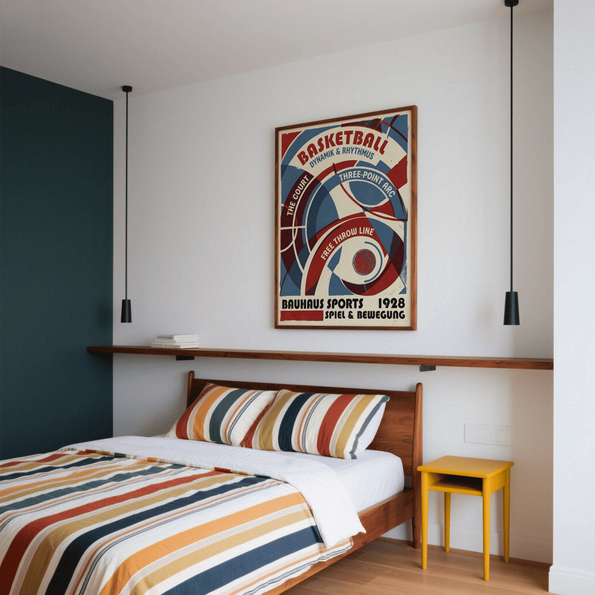 Bauhaus Basketball Art Print showing layered semicircles and court typography
