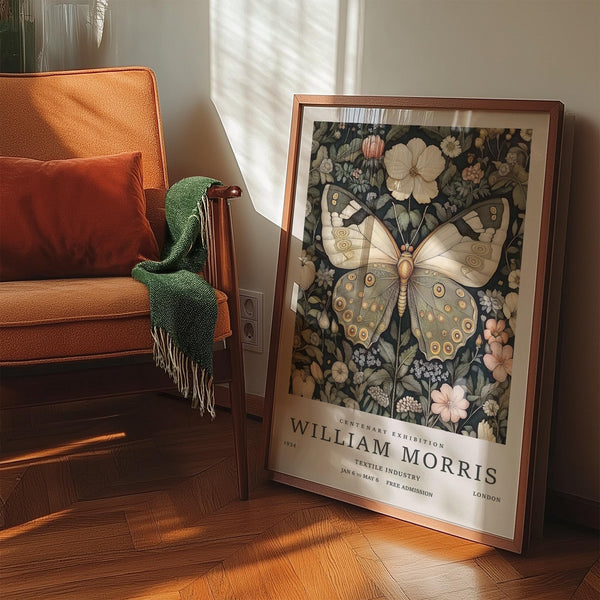 Vintage butterfly posters showing a naturalistic butterfly in a floral setting.