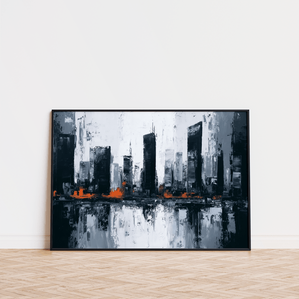 Abstract City Wall Art with dramatic Gray buildings for entryway art print