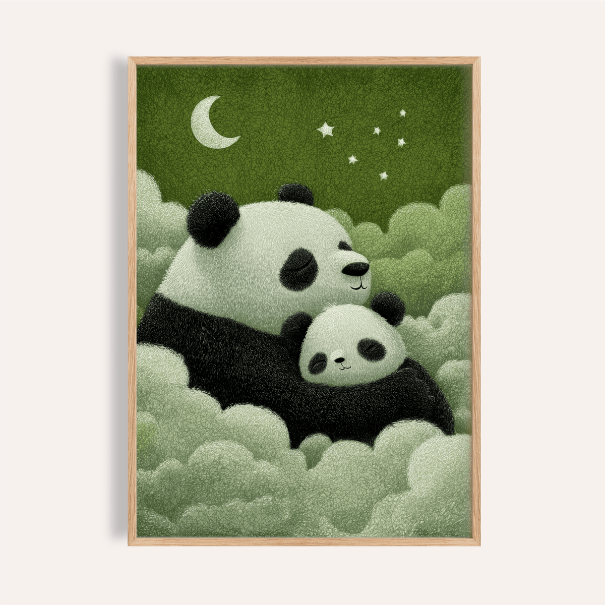 Panda Nursery Wall Art for kids room, Green, Black, White, art print