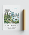 Landmark-focused Singapore City Landscape Art print showing Supertree Grove, skyline towers, and bay traffic