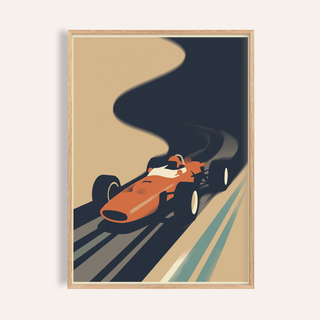 Angled racing car poster with sweeping track curve wall art