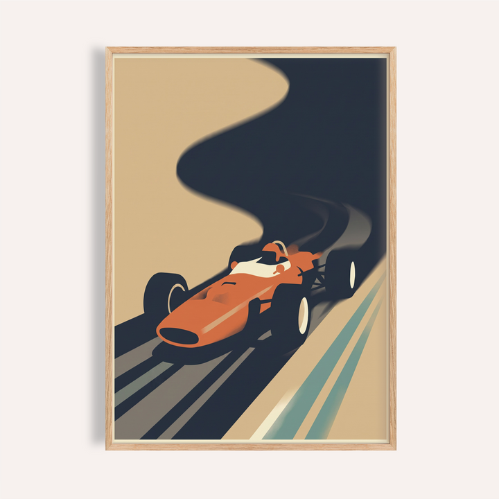 Angled racing car poster with sweeping track curve wall art