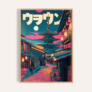 Japanese Street Art Print Pink Blue living room wall art