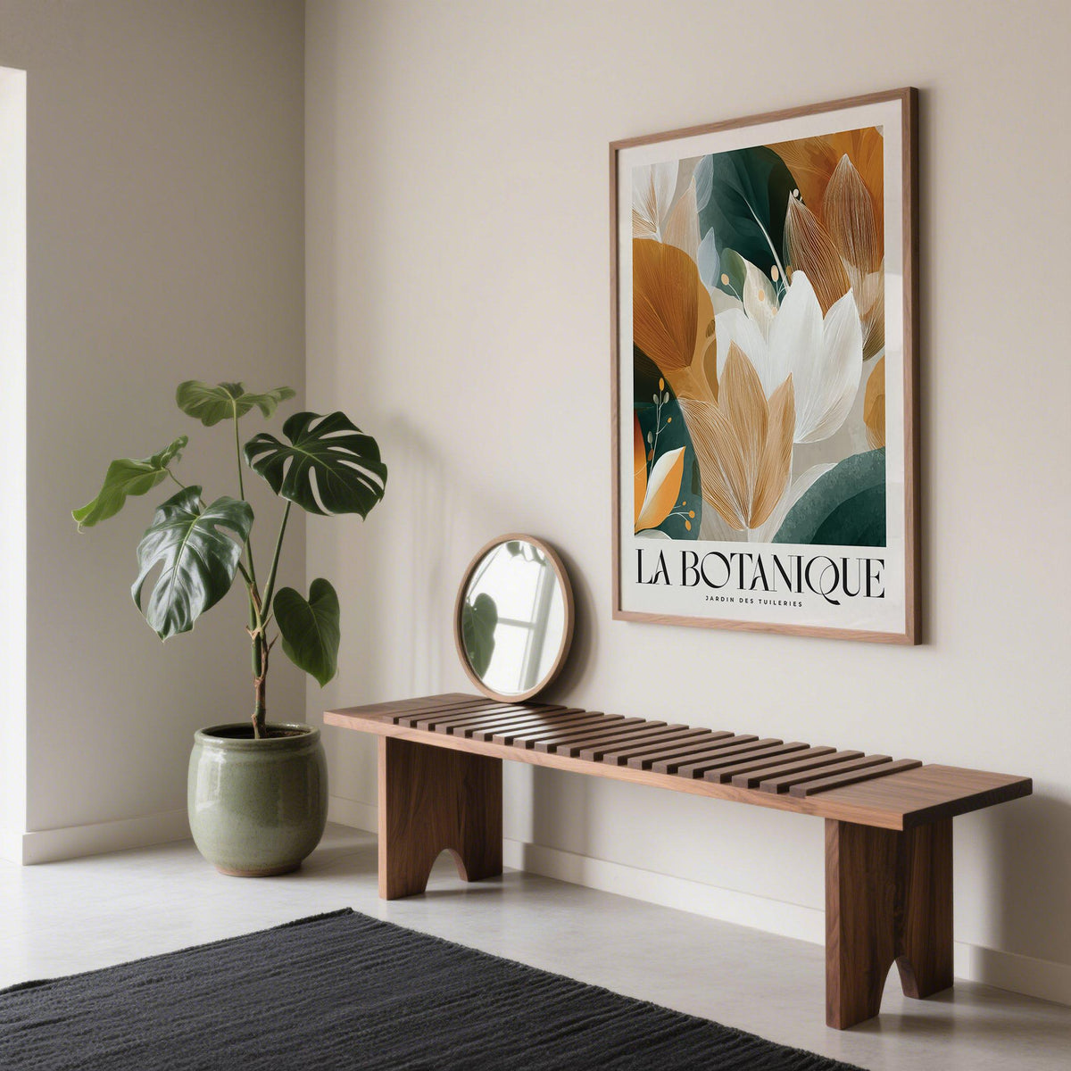 Botanical wall art with leaves and fine line detailing