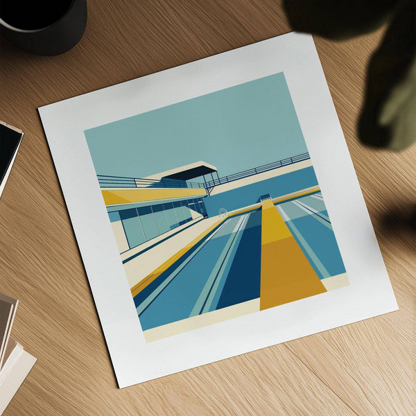 Abstract architectural pool print for clean, urban-inspired spaces