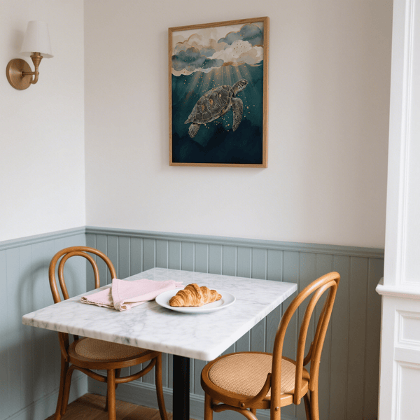 Modern Ocean Print Decor with blue gold vibes for bedroom art print