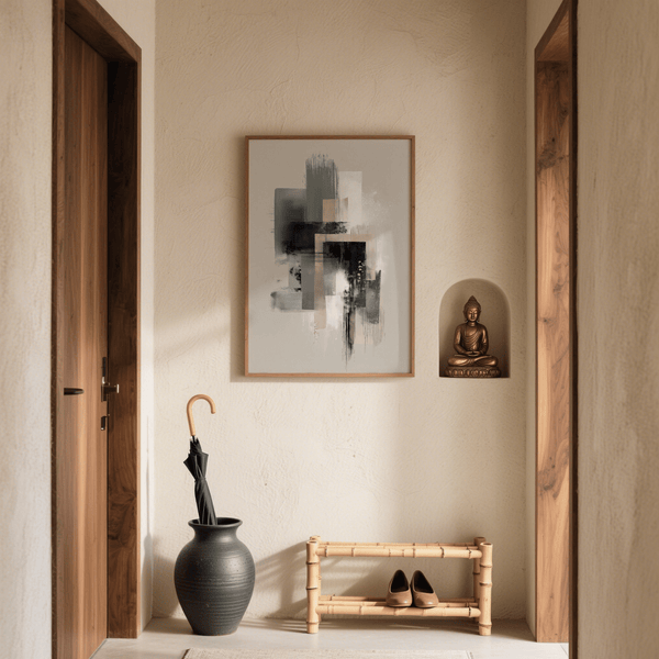 Modern Abstract Poster with gold detail for minimalist bedroom wall art