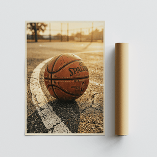 Macro view Basketball Court Wall Art focusing on ball texture
