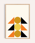 Geometric Block Art print with Black Gold Orange for living room wall art
