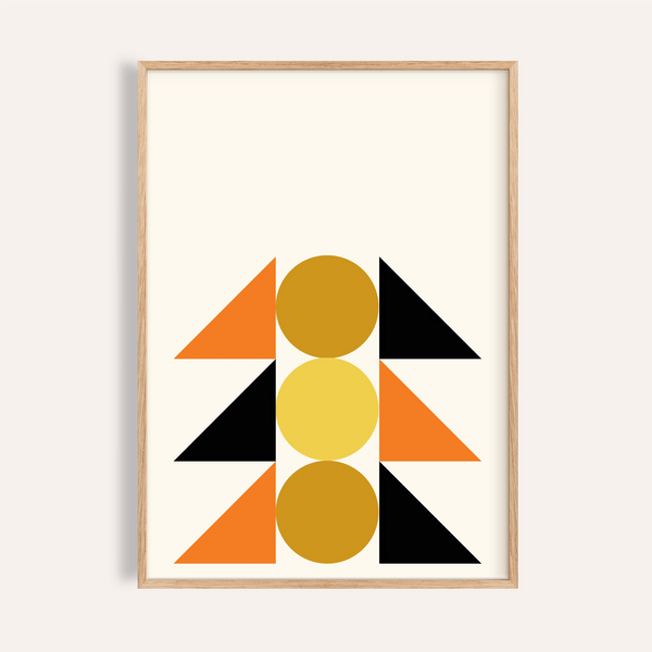 Geometric Block Art print with Black Gold Orange for living room wall art