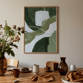 Living room Abstract Green Wall Art in green white blue art print style