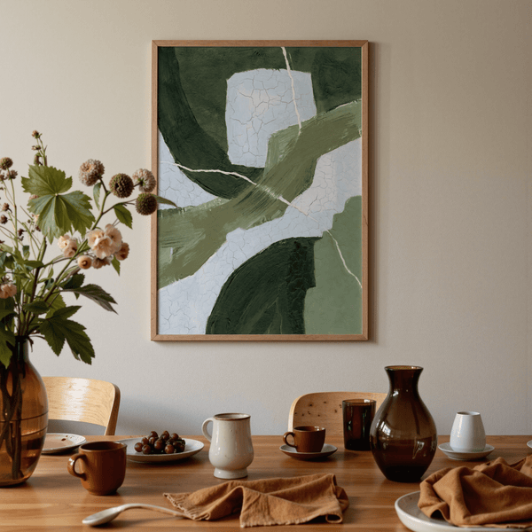 Living room Abstract Green Wall Art in green white blue art print style