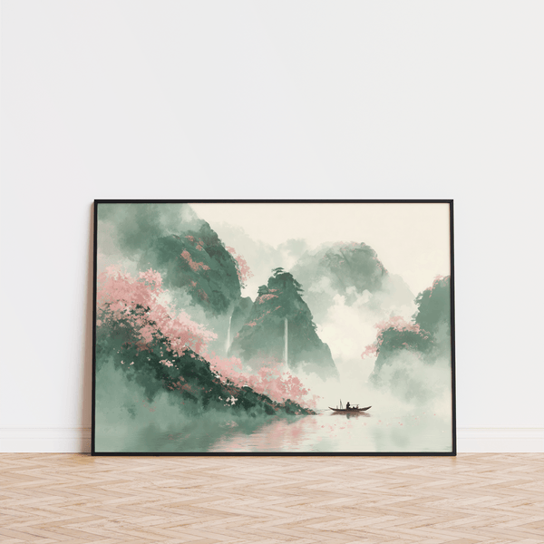 Mountain Landscape Art Print with soft colors for peaceful office wall art
