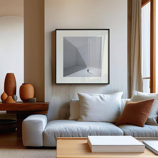 Thoughtful square art prints in grayscale for creative office spaces