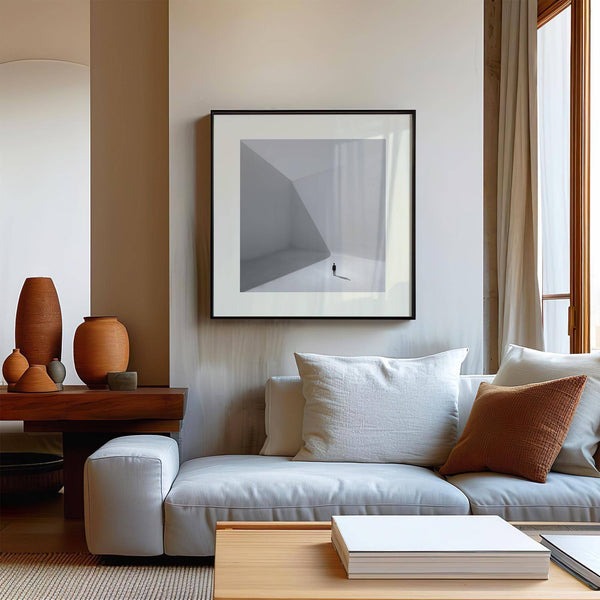 Thoughtful square art prints in grayscale for creative office spaces