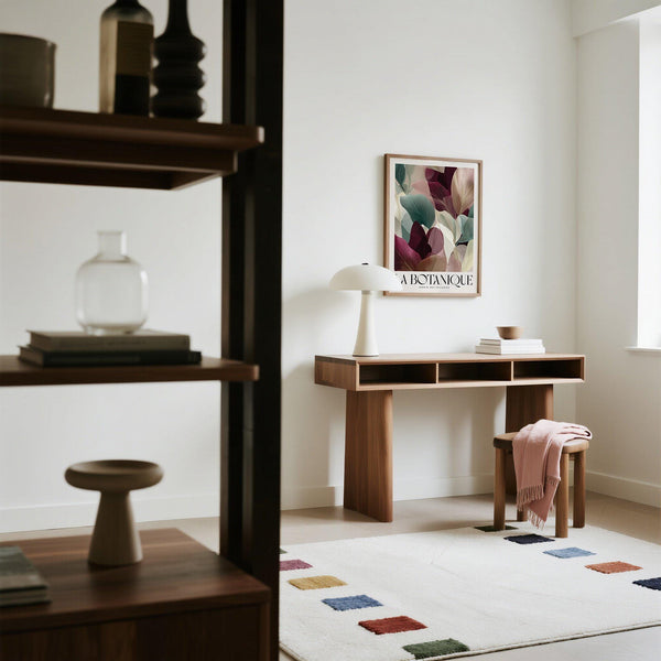 Botanical burgundy wall art with overlapping leaf textures