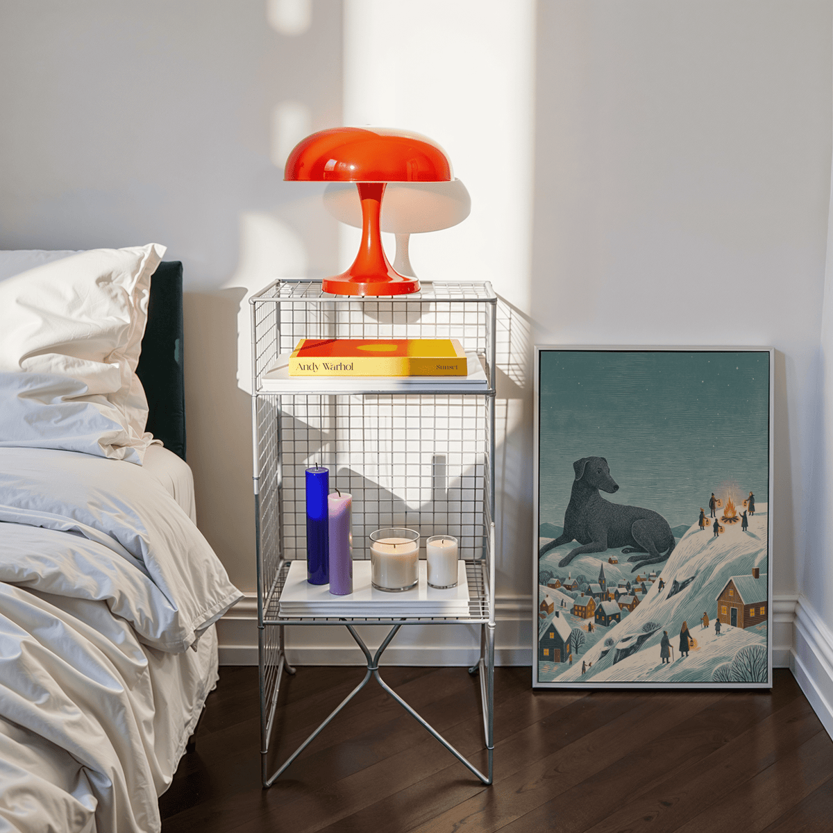 Winter Landscape Wall Art with villagers by Orange fire, best for hallway