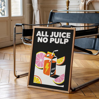 Retro pop art poster with orange juice carton and bright grapefruit wedges.