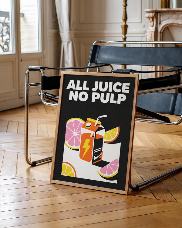 Retro pop art poster with orange juice carton and bright grapefruit wedges.