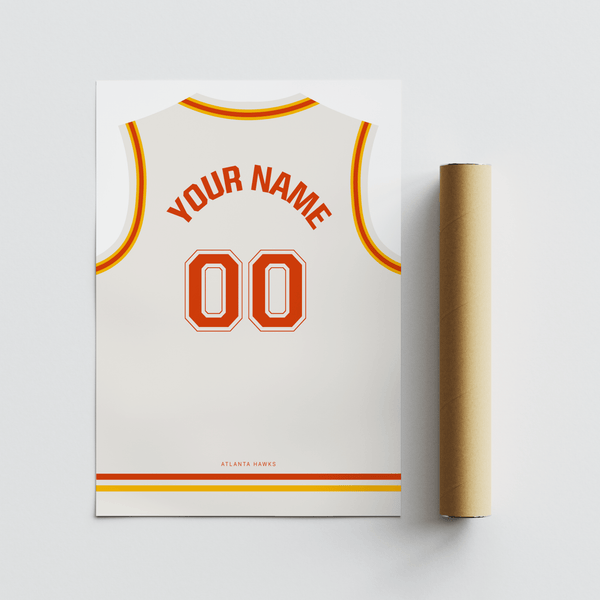 Minimalist wall display of Atlanta Hawks Basketball Jersey Poster on neutral wall