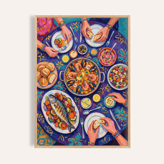 Food Art Print with multicolored, purple, yellow, and blue for kitchen wall art