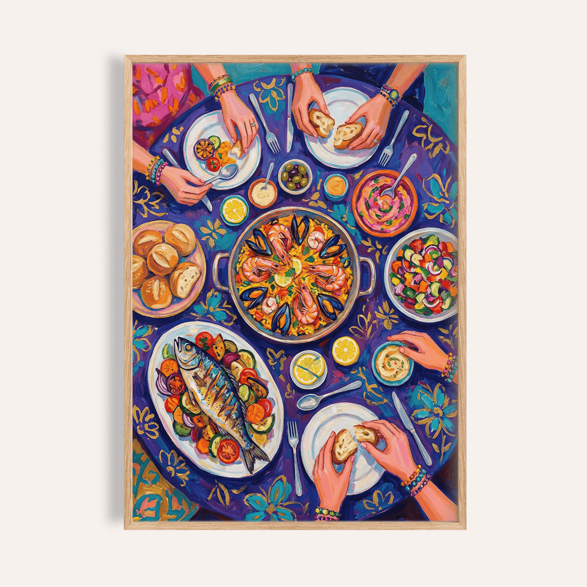 Food Art Print with multicolored, purple, yellow, and blue for kitchen wall art