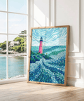 Modern Lighthouse Art wall decor with Blue and Pink, designed for modern dining room